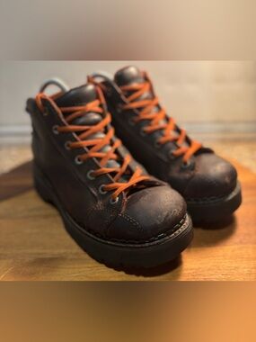 Vintage 90's American Eagle Outfitters Orange Trimmed Brown Leather Hiking Boots